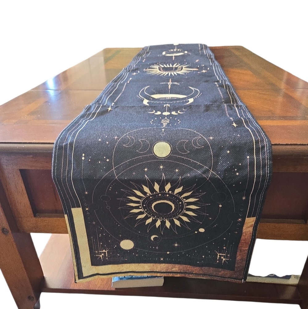 Celestial Black and Gold Table Runner